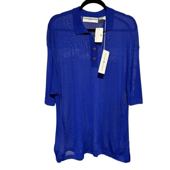 Jhane Barnes Vintage 1998 Slinky Cobalt Blue Semi Sheer Polo Shirt - Picture 1 of 7